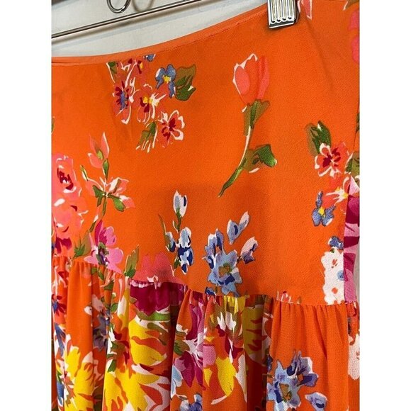 Chaps Floral Preppy Skirt M Orange Euro Summer Old Money Classic Western Boho - Picture 4 of 9